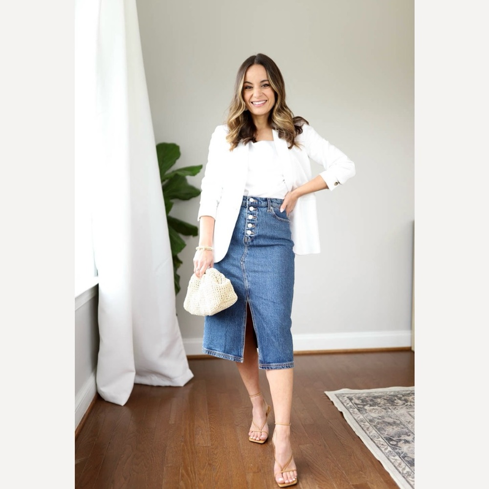 Blue Denim Midi Skirt